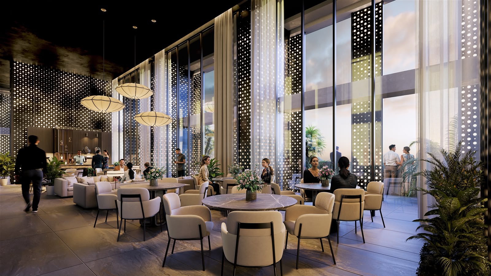 Lounge y restaurante CORALIA de noche